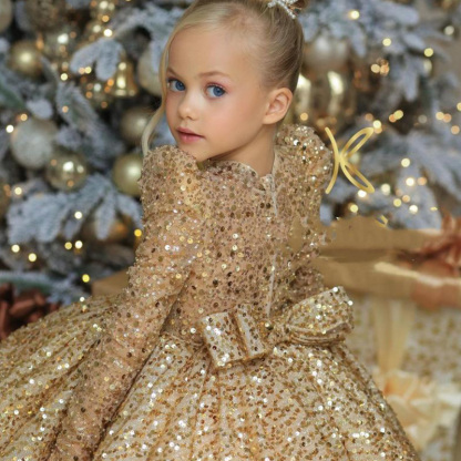 Glitter Bow Long Sleeve Midi Dresses - image 3