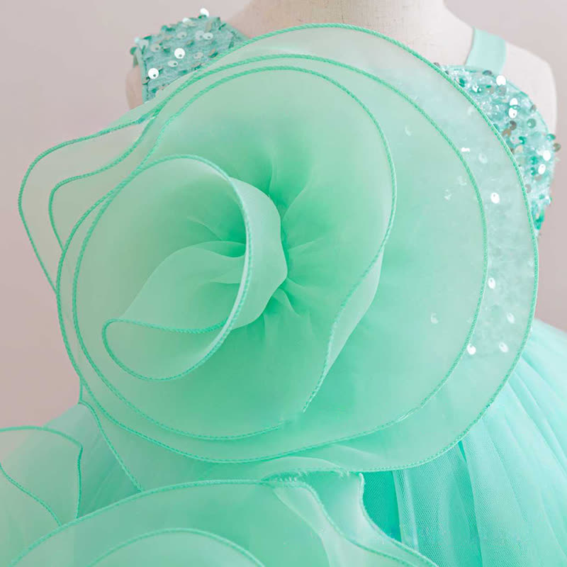 Mesh Rosette Sequins Sleeveless Mid-long Dresses - image 21