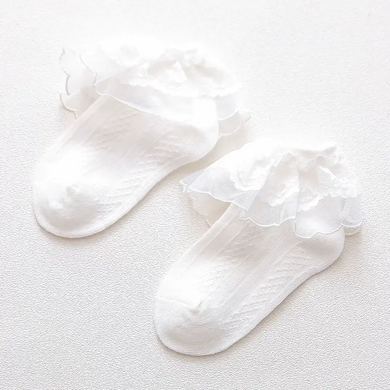 Solid Stitching Lace Socks - Beige - 8-12Y - image 7