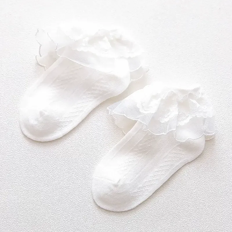 Solid Stitching Lace Socks - Beige - 8-12Y - image 7