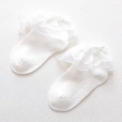 Solid Stitching Lace Socks - Beige - 8-12Y - image 7