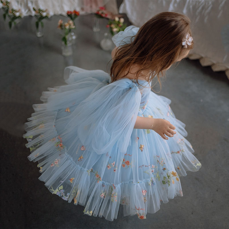 Mesh Floral-embroidered Sleeveless Mid-long Dresses - image 8