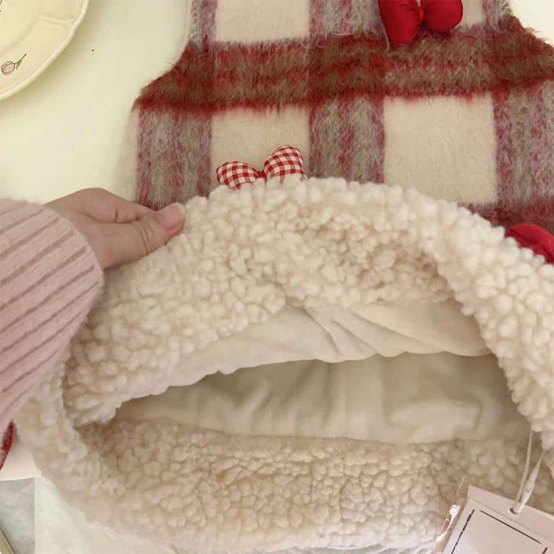 [Archive Sale] Woolen Plaid  Bow Sleeveless Short Dresses - image 4