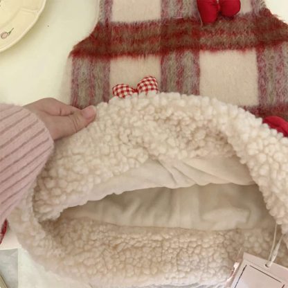 [Archive Sale] Woolen Plaid  Bow Sleeveless Short Dresses - image 4