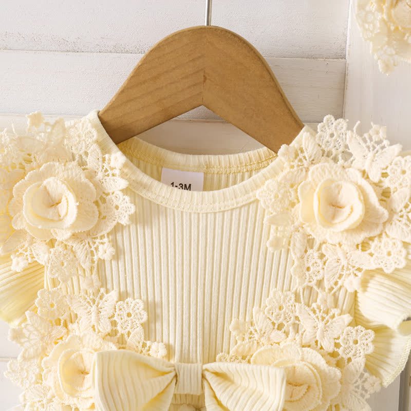 100% Cotton Split Joint Rosette Cap Sleeve Midi Bodysuit - image 7