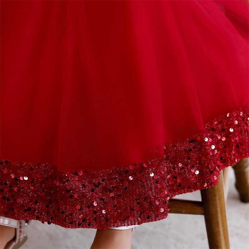 Sequins & Mesh Bow Sequins Short Sleeve Mid-long Dresses - image 7