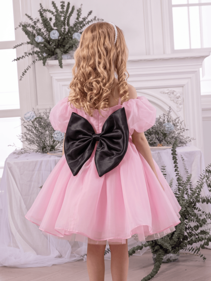 Organza Bow Short Sleeve Short Dresses - image 8