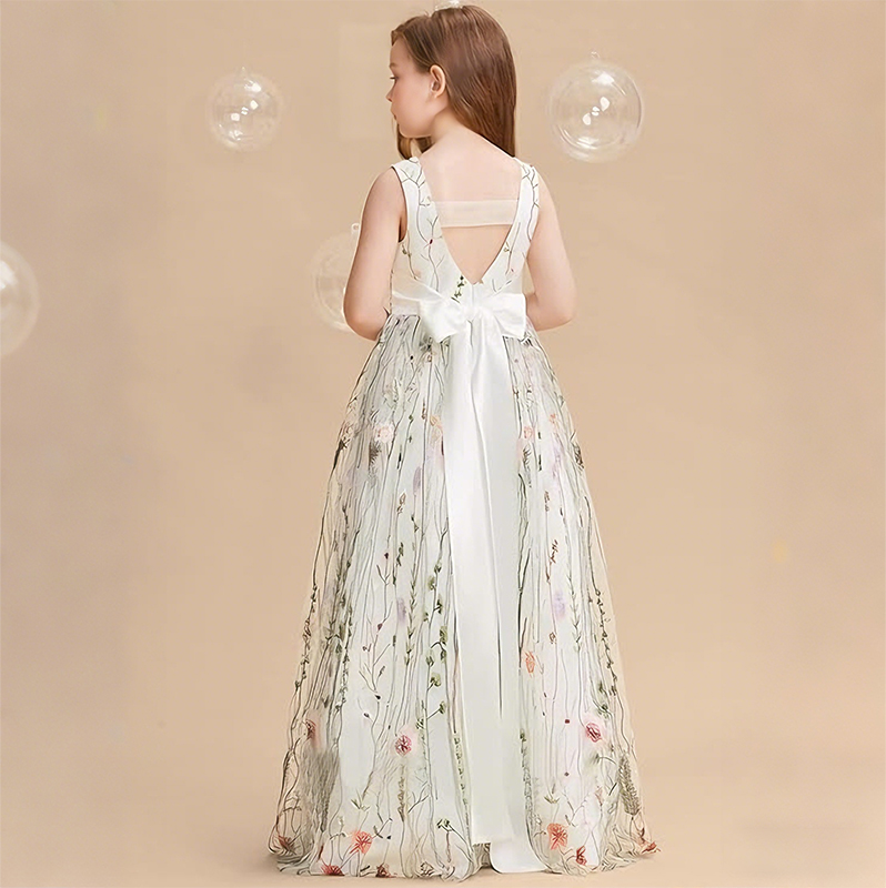 Mesh Floral-embroidered Sleeveless Long Dresses - image 7