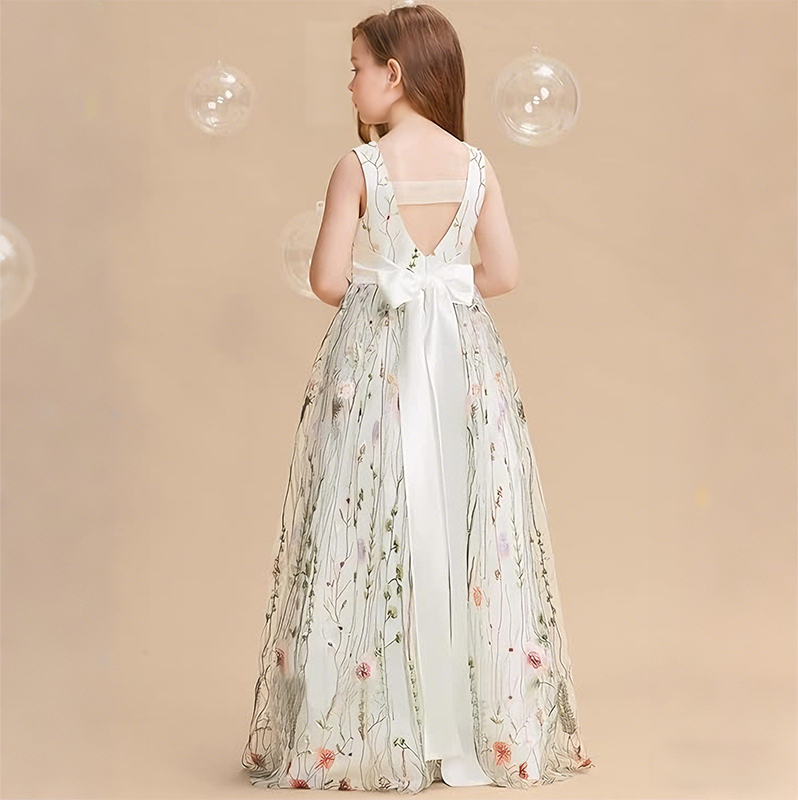 Mesh Floral-embroidered Sleeveless Long Dresses - image 7