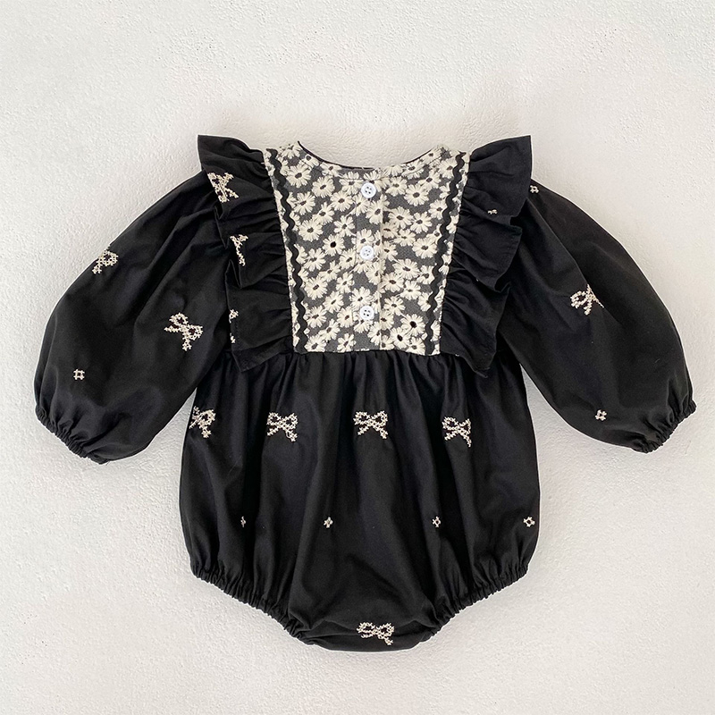 Cotton Bow Floral-embroidered Long Sleeve Regular Dresses&Bodysuit - image 17