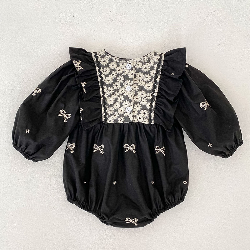 Cotton Bow Floral-embroidered Long Sleeve Regular Dresses&Bodysuit - image 17