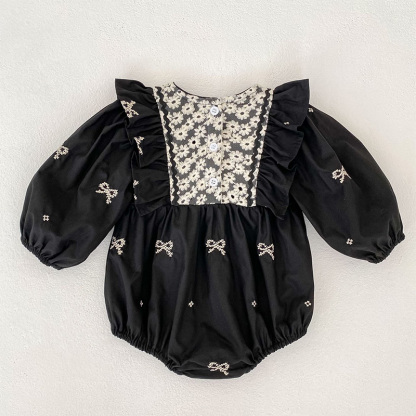 Cotton Bow Floral-embroidered Long Sleeve Regular Dresses&Bodysuit - image 17