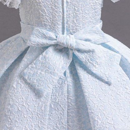 Chemical Fiber Blend Lace Bow Jacquard Short Sleeve Mid-long Dresses - image 14