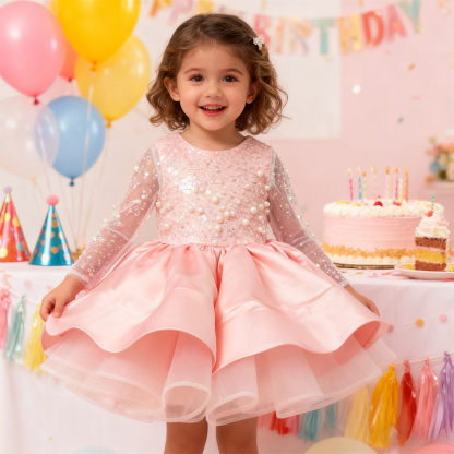 Satin Folds Sequins Long Sleeve Midi Dresses - image 8