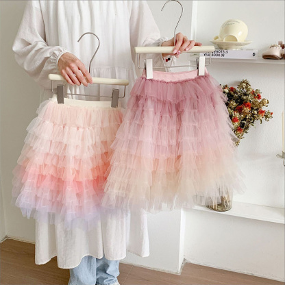 Mesh Folds Mid-long Skirts - image 9