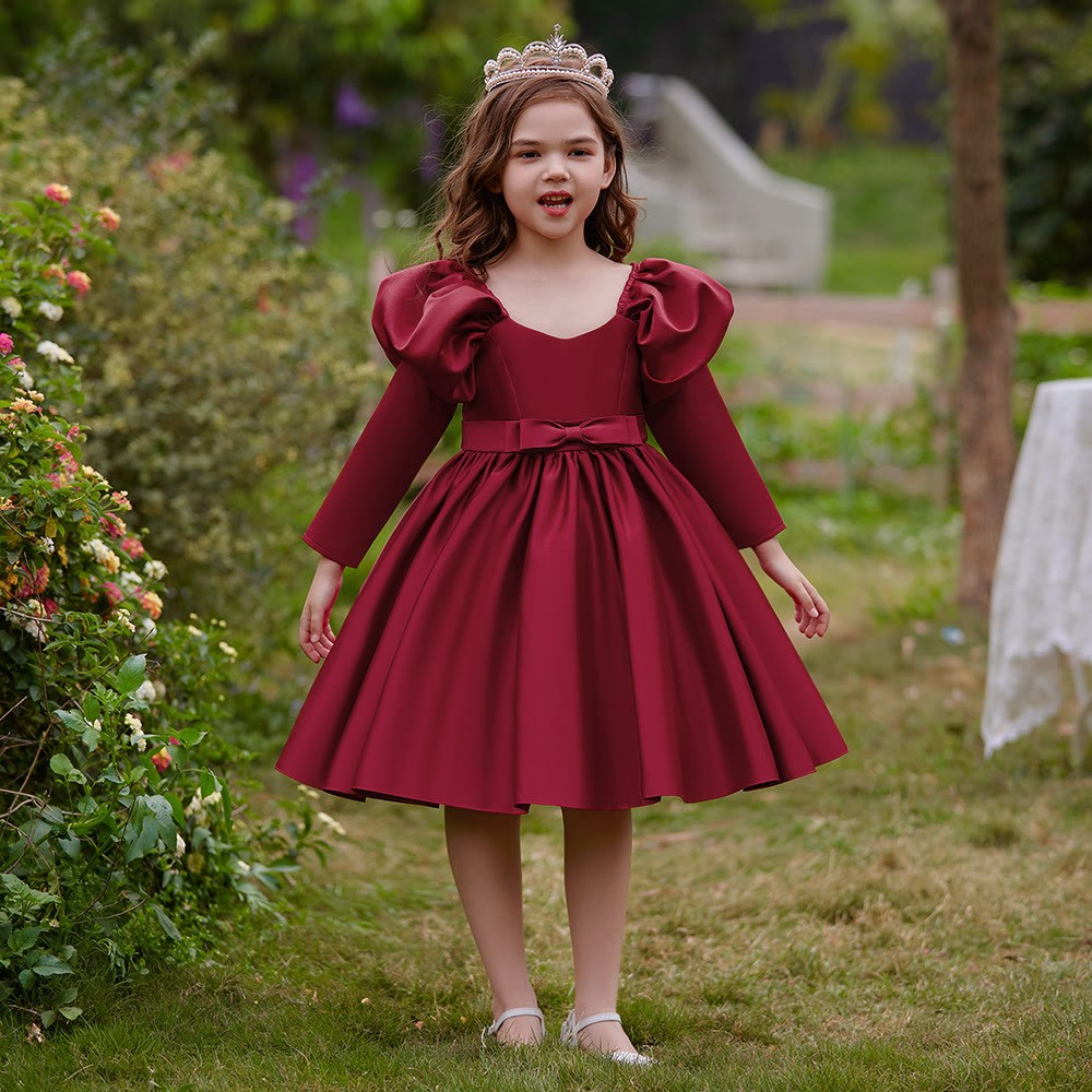 Satin Bow Long Sleeve Midi Dresses - image 7