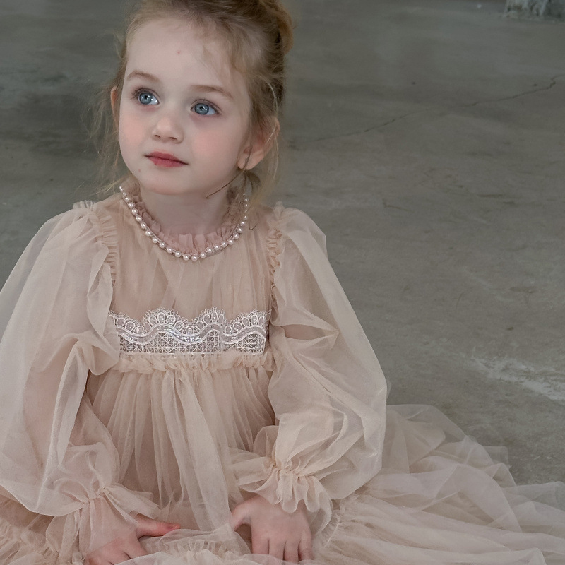 [Archive Sale] Mesh Folds Lace Long Sleeve Mid-long Dresses - image 21