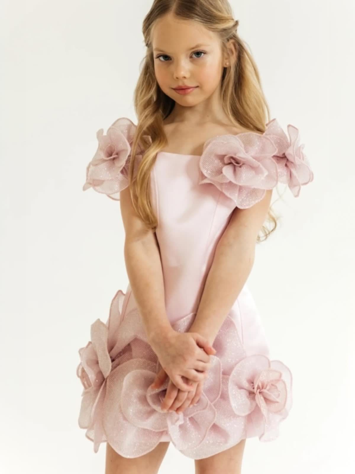 Chemical Fiber Blend Rosette Cap Sleeve Short Dresses - image 5