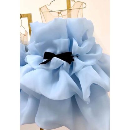 Organza Bow Sleeveless Mid-long Dresses - Blue - 7Y - image 5
