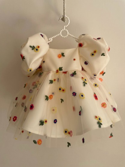 Satin Floral-embroidered Short Sleeve Midi Dresses - image 4