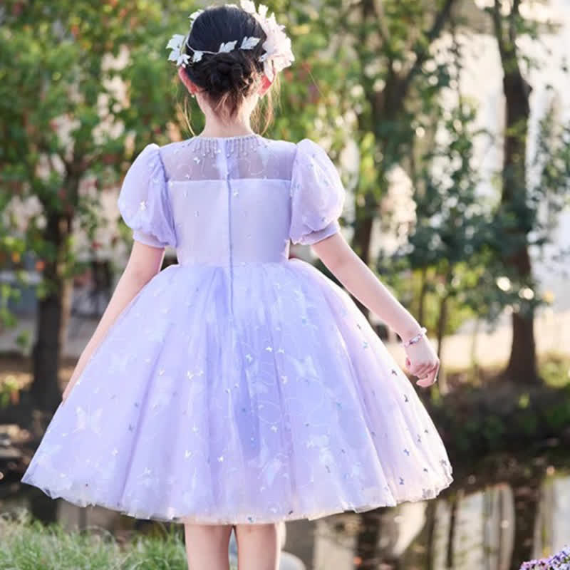 Chemical Fiber Blend Rosette Sequins Short Sleeve Mid-long Dresses - image 6