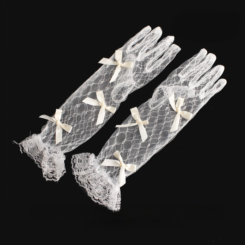 Solid With Bow Gloves - Beige bow style - Children-28cm - image 3