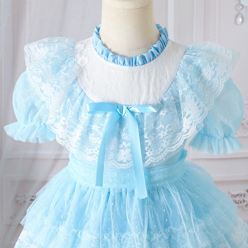 Easter Lace Split Joint Tiered Short Sleeve Maxi Dresses - image 8