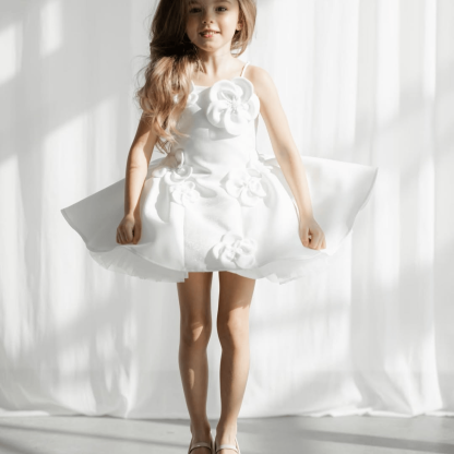 Satin Rosette Sleeveless Short Dresses - image 9