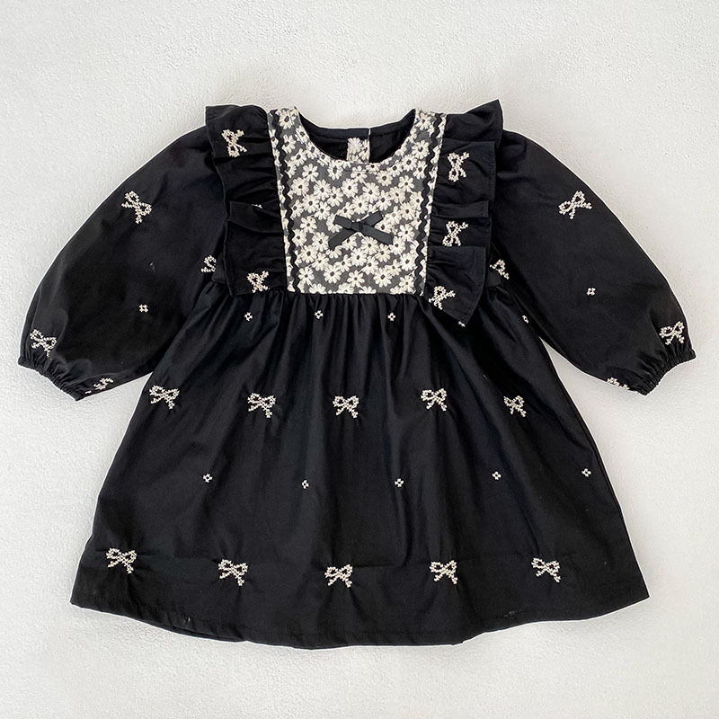 Cotton Bow Floral-embroidered Long Sleeve Regular Dresses&Bodysuit - image 5