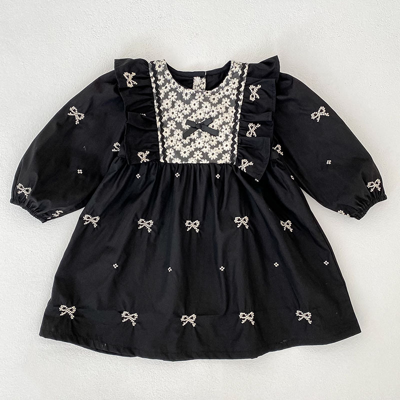Cotton Bow Floral-embroidered Long Sleeve Regular Dresses&Bodysuit - image 5