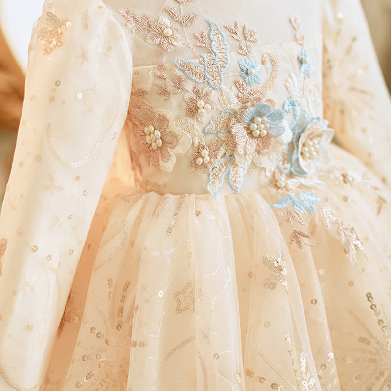 Mesh Rosette Sequins Long Sleeve Mid-long Dresses - image 7