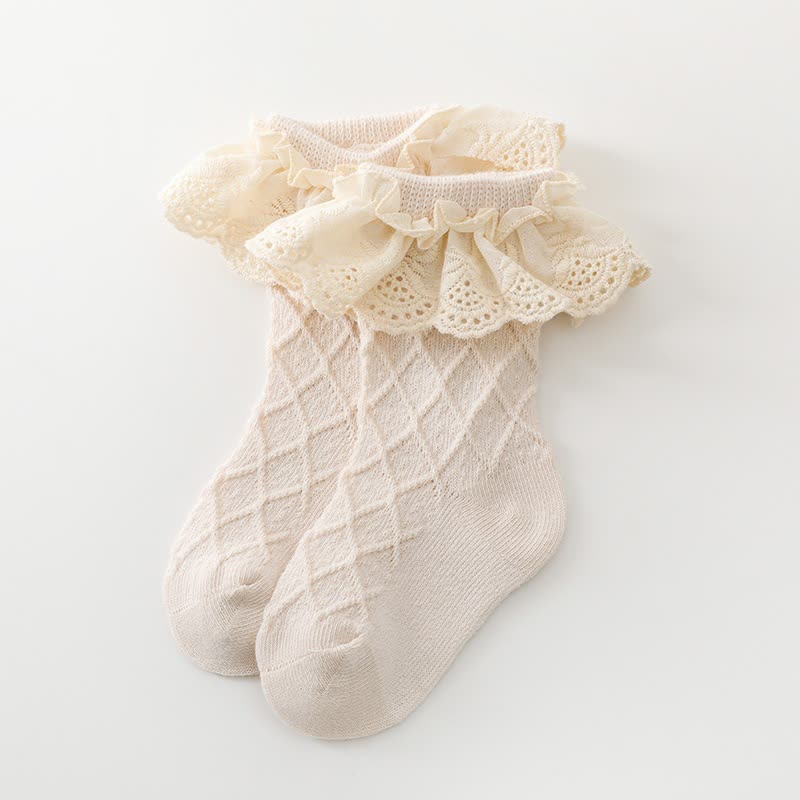 Solid Stitching Lace Socks - Off-white - 3-5Y - image 7