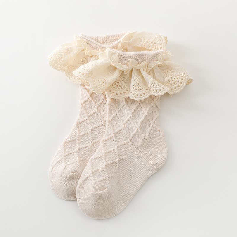 Solid Stitching Lace Socks - Off-white - 3-5Y - image 7