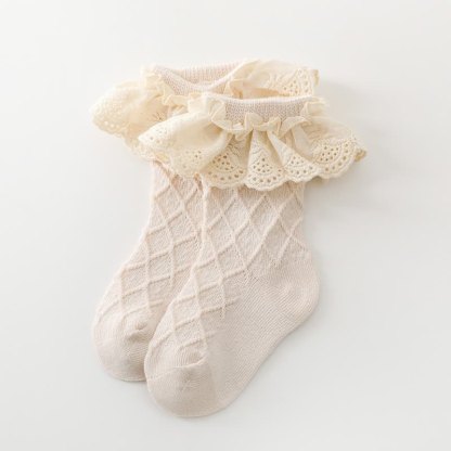 Solid Stitching Lace Socks - Off-white - 3-5Y - image 7