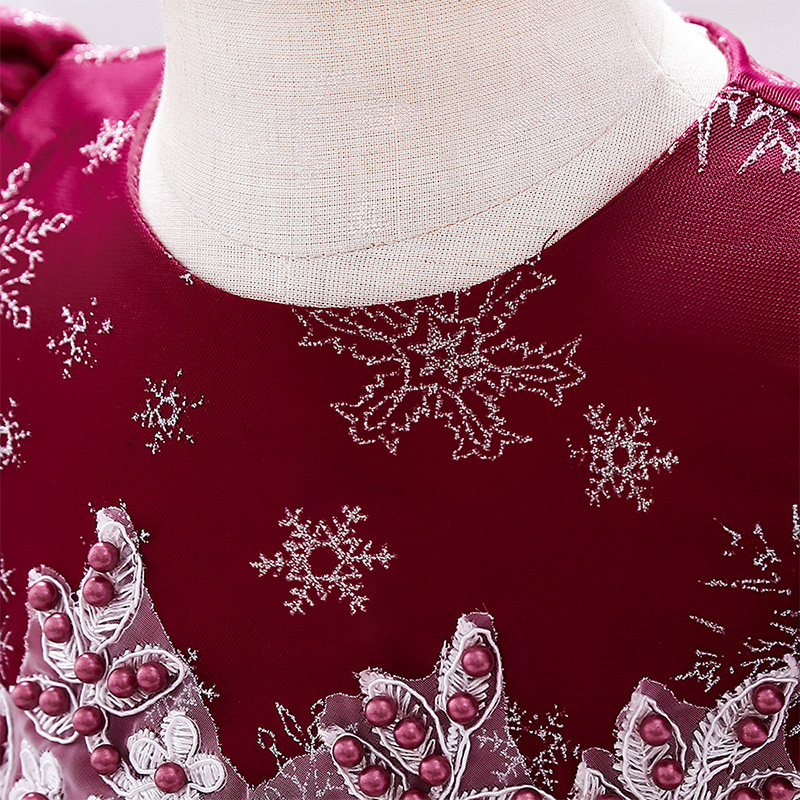 Mesh Christmas Folds Rosette Short Sleeve Mid-long Dresses - image 13