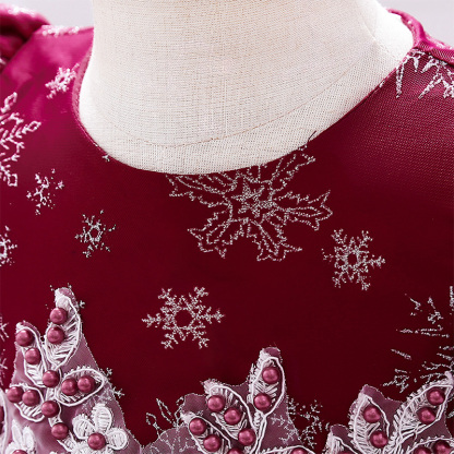 Mesh Christmas Folds Rosette Short Sleeve Mid-long Dresses - image 13