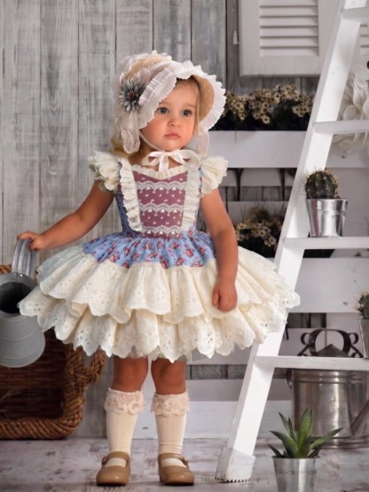 100% Cotton Stitching Lace Cap Sleeve Short Dresses - image 8