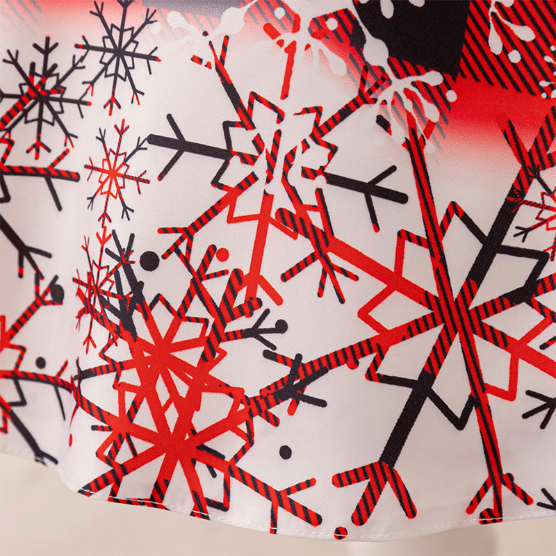 Satin Christmas Printing Bow Short Sleeve Mid-long Dresses - image 13