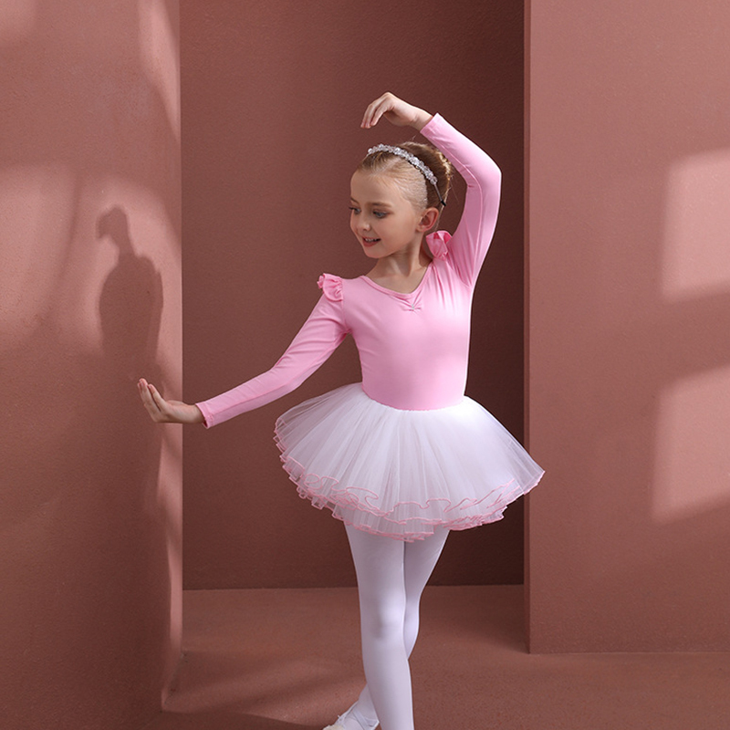 Mesh Folds Ballet Long Sleeve Regular Dresses - image 1