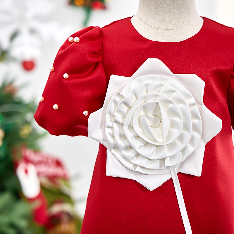 Satin Rosette Short Sleeve Midi Dresses - image 4