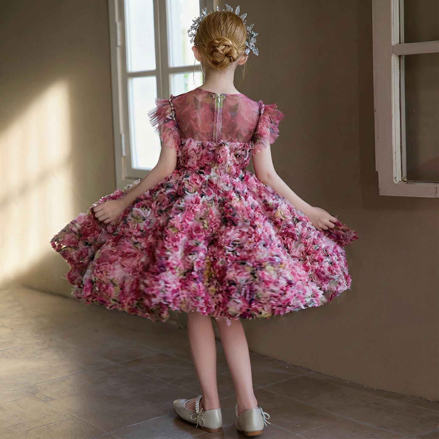 Mesh Rosette Short Sleeve Midi Dresses - image 4