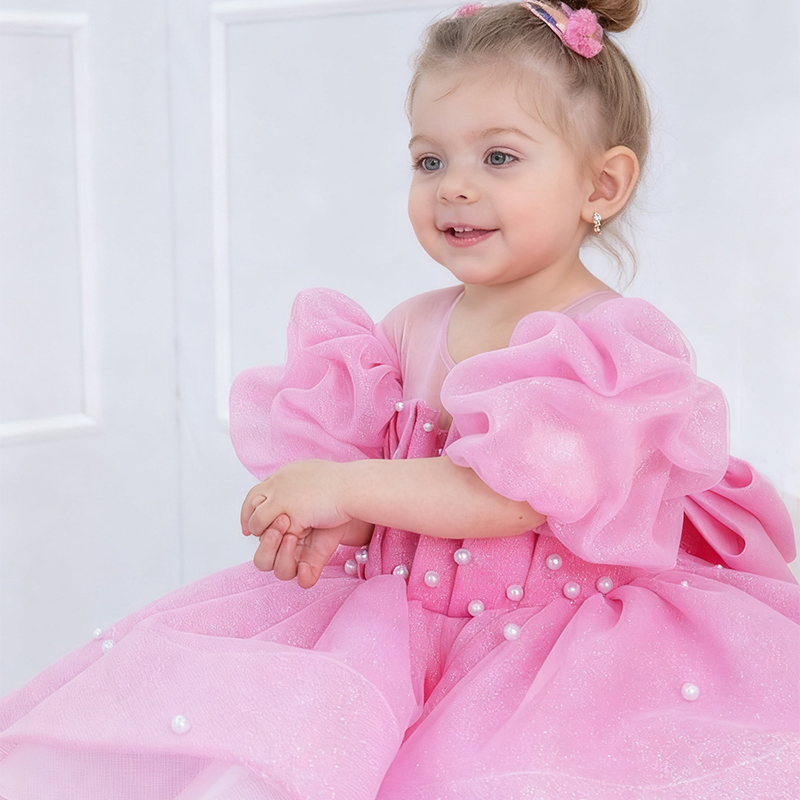 Chemical Fiber Blend Bow Imitation Pearls Short Sleeve Mid-long Dresses - image 10