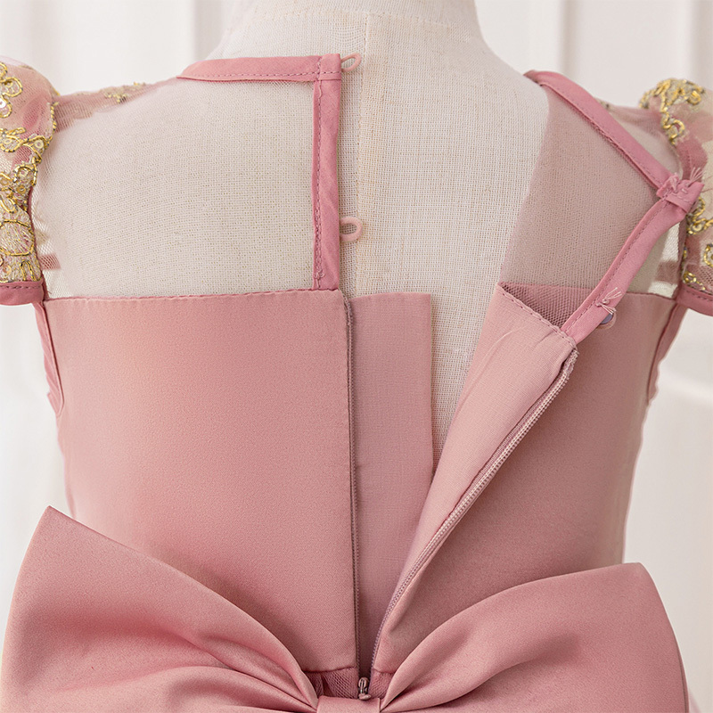 Mesh Lace Bow Lace Short Sleeve Mid-long Dresses - image 7