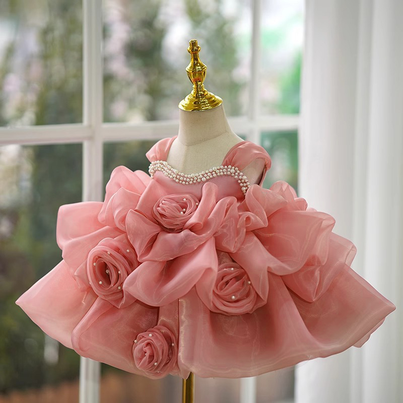 Organza Imitation Pearls Rosette Sleeveless Short Dresses - image 3