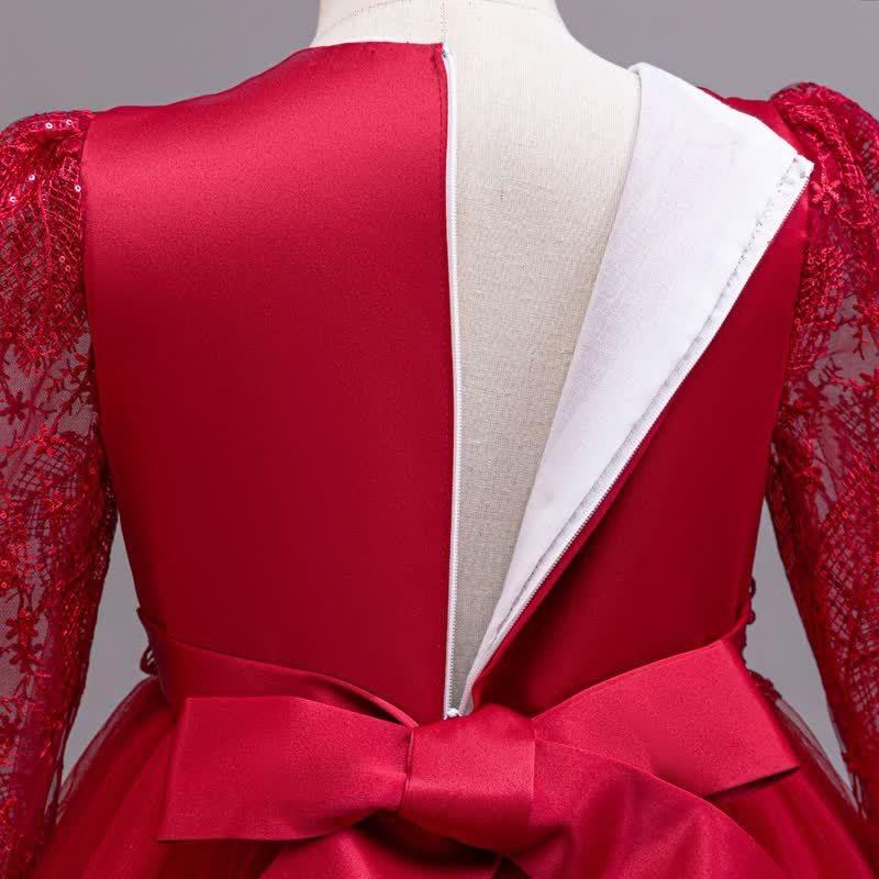 Embroidery Mesh Rosette Crystal Long Sleeve Maxi Dresses - image 21