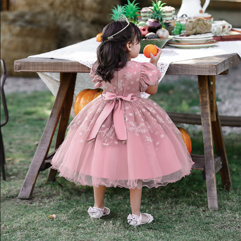 Mesh Christmas Folds Rosette Short Sleeve Mid-long Dresses - image 5