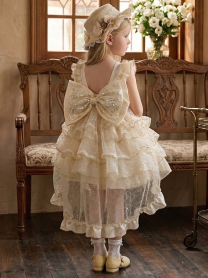 Organza Bow Short Sleeve Short Dresses - image 7