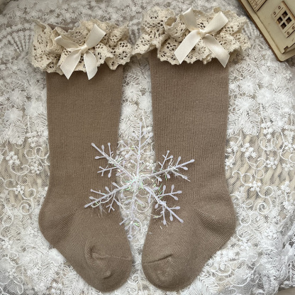 100% Cotton Solid With Bow Socks - Khaki - 3-5Y - image 7