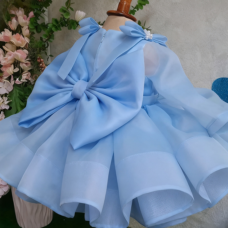 Organza Bow Long Sleeve Midi Dresses - image 9