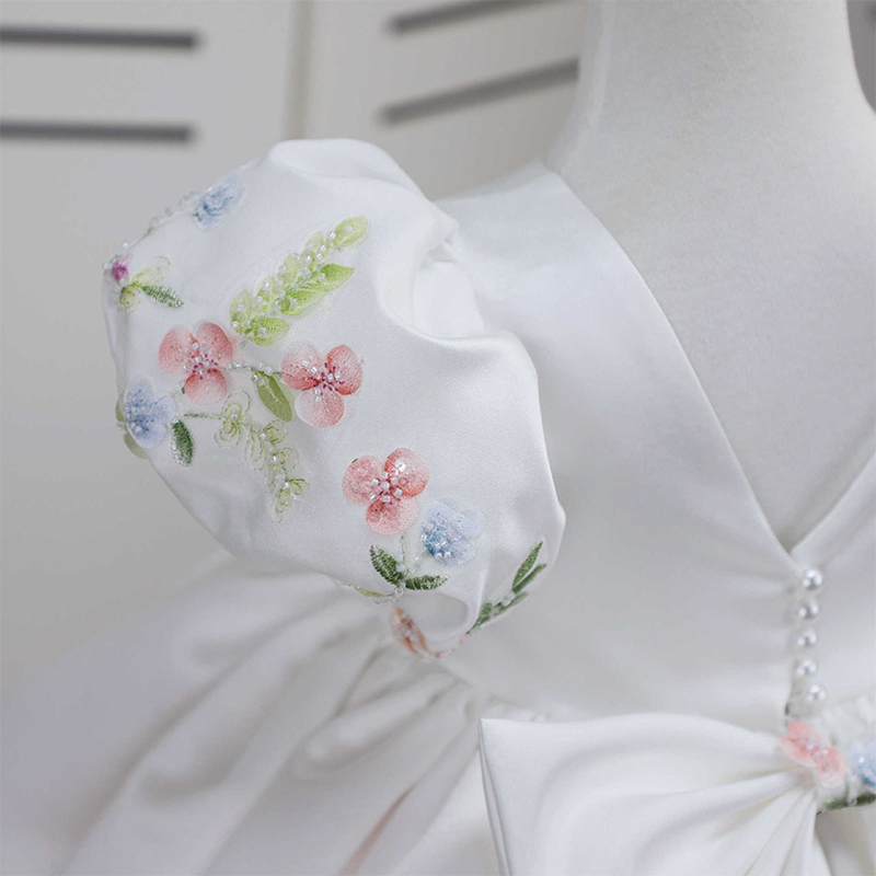Satin Rosette Bow Short Sleeve Midi Dresses - image 6